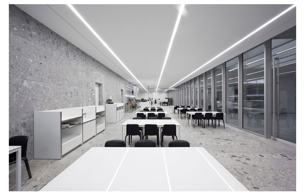 Pedrali Snow factory canteen chairs and table