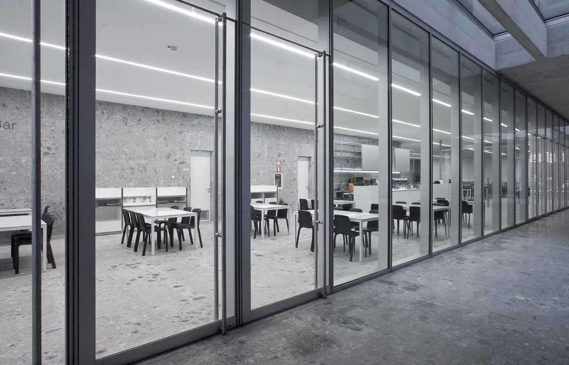 Pedrali Snow factory canteen chairs and table