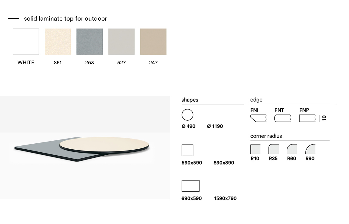 Pedrali solid laminate top no wood finish