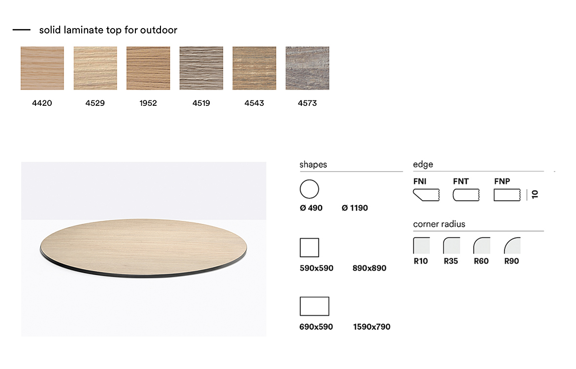 Pedrali solid laminate top with a wood finish