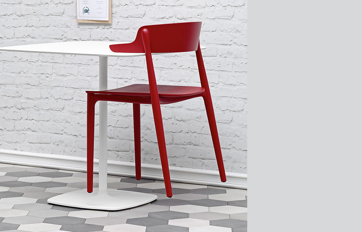 Pedrali stylus white cafe table red chair