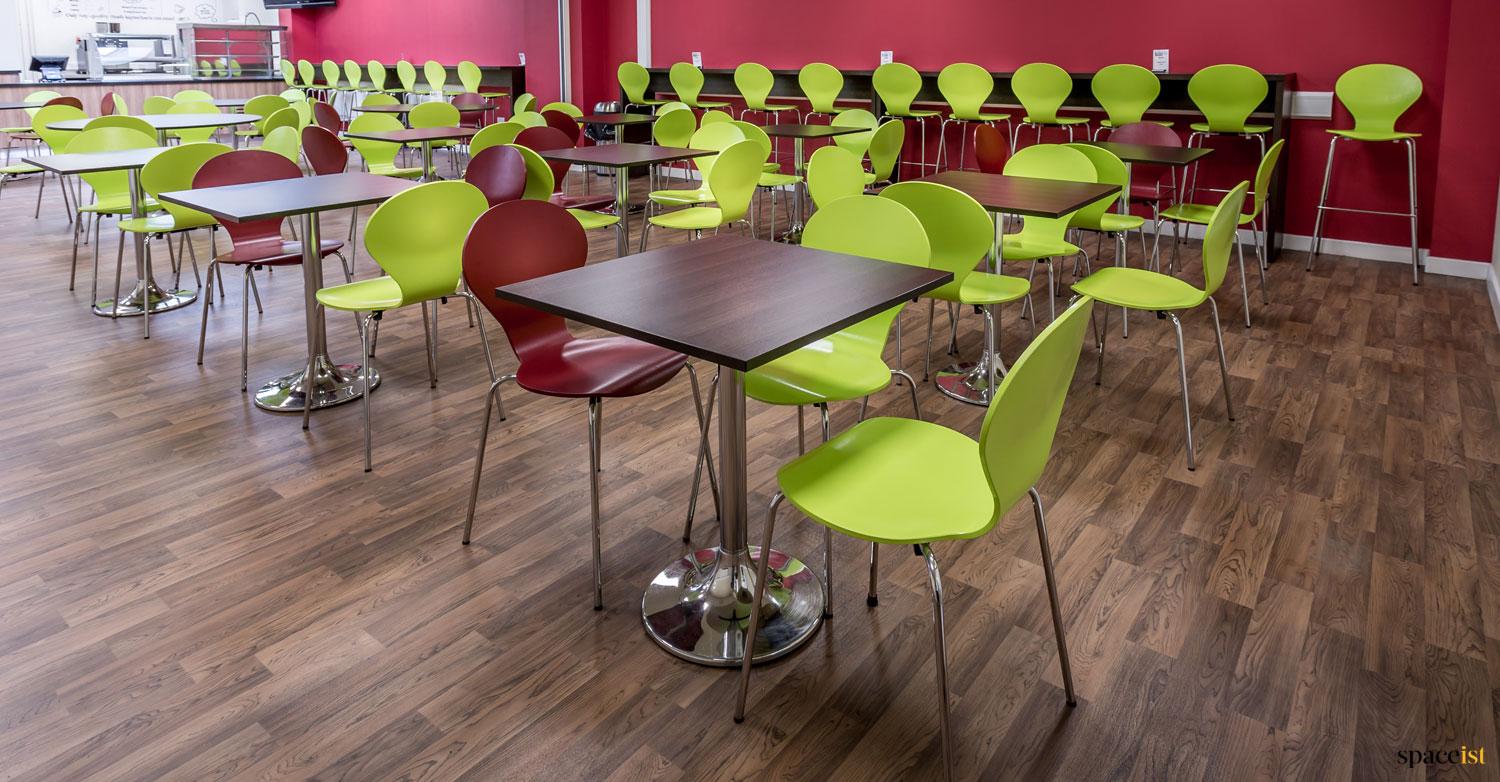 Multi-coloured canteen chairs