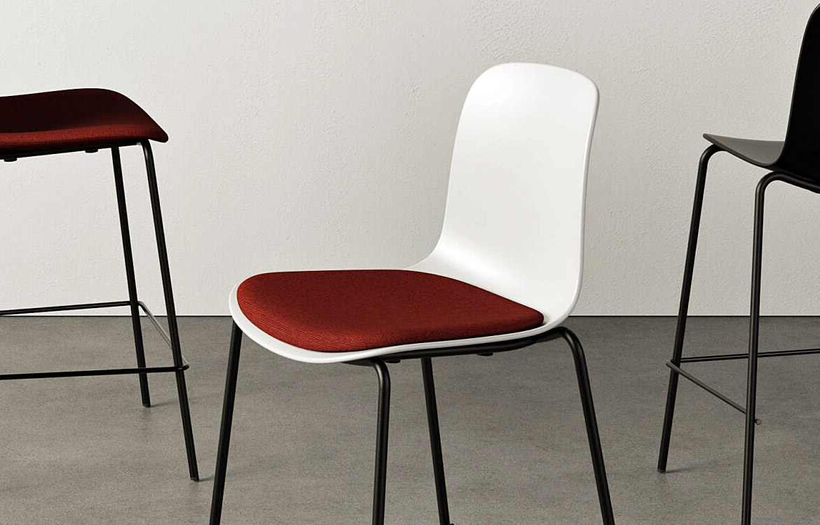 Recycled plastic stool with seat pad