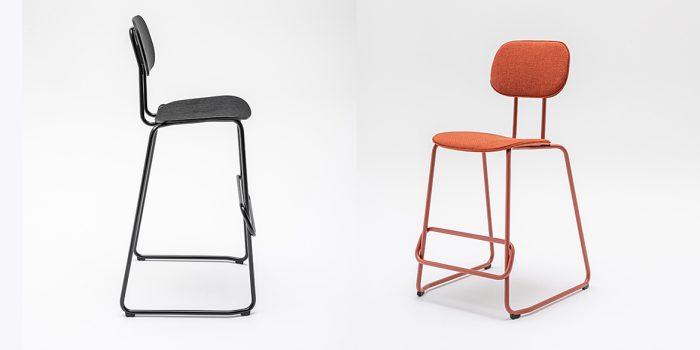 Red and black commercial plywood stool