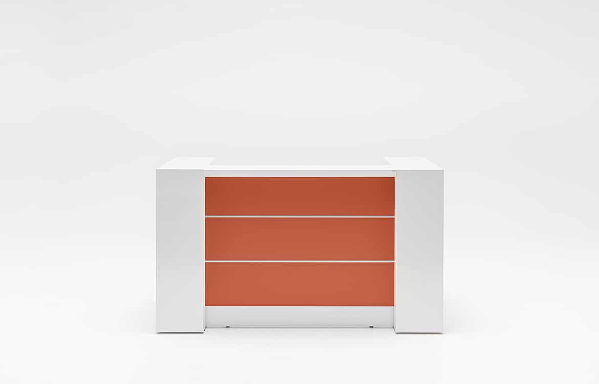Red-orange reception desk