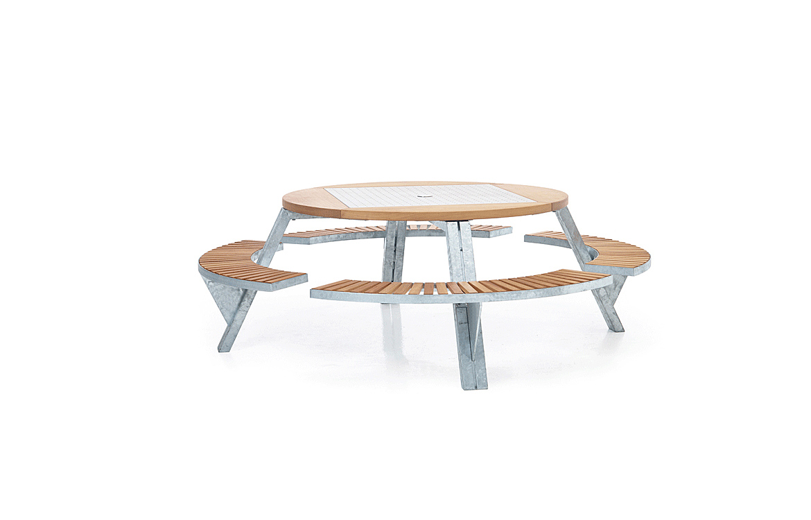 Round outdoor picnic table