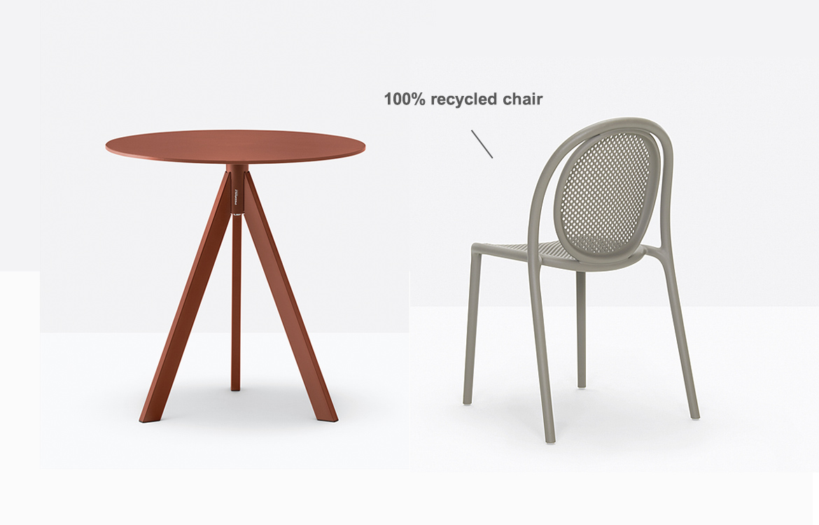 Rust red industrial table with grey chair