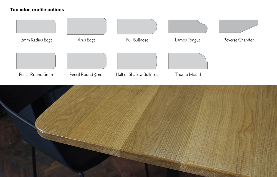 Solid wood table edge profile