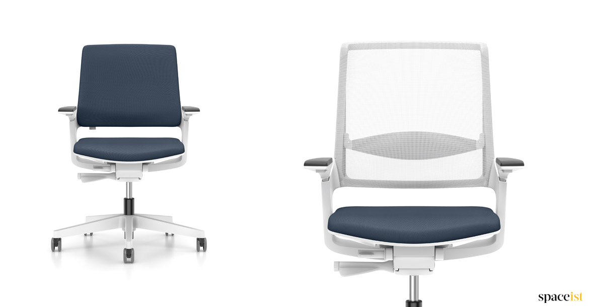Two desk chairs one with a mesh back