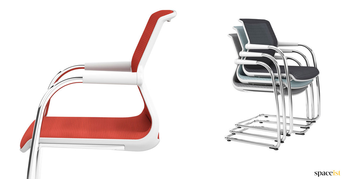 red stacking cantilever chair