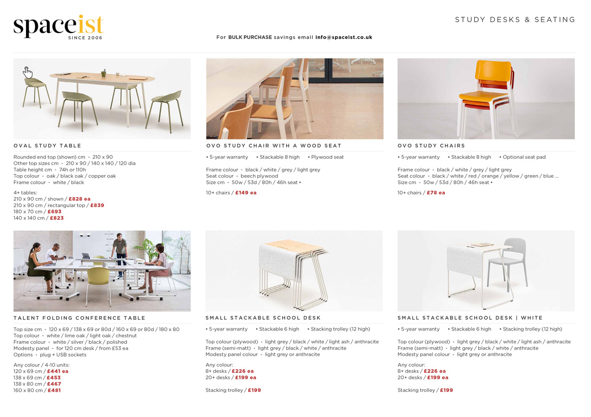 School study desk seating prices