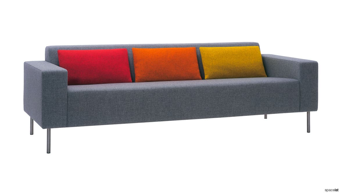 Grey sofa colourful cushions