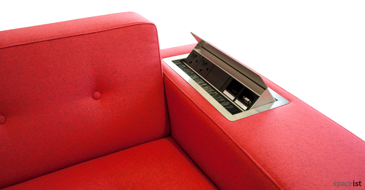 46 red button back sofa with plug socket in arm