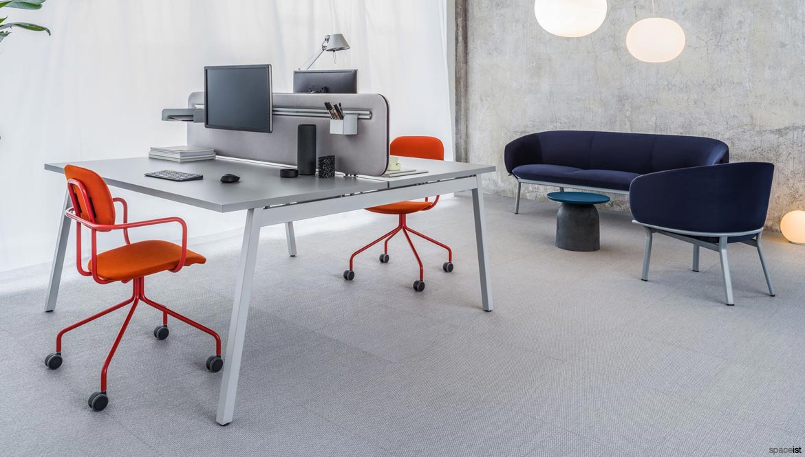 Grey desk orange chairs