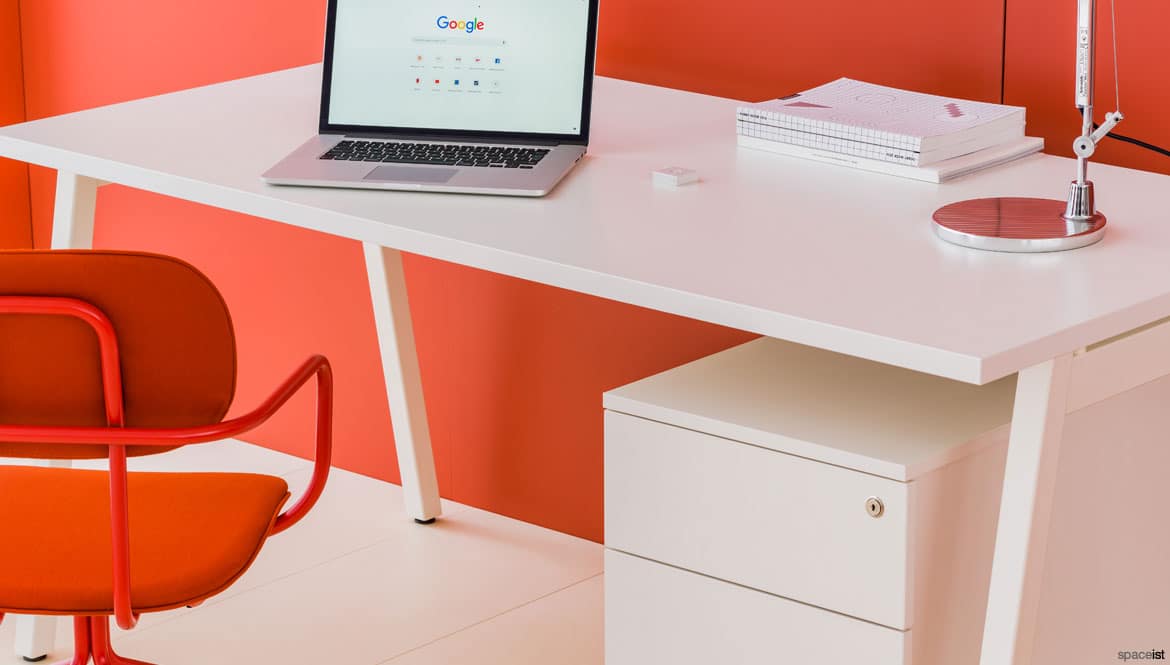 White Desk with Orange Wall
