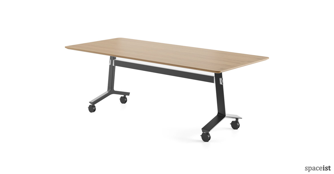 Blade folding table black base with wood top