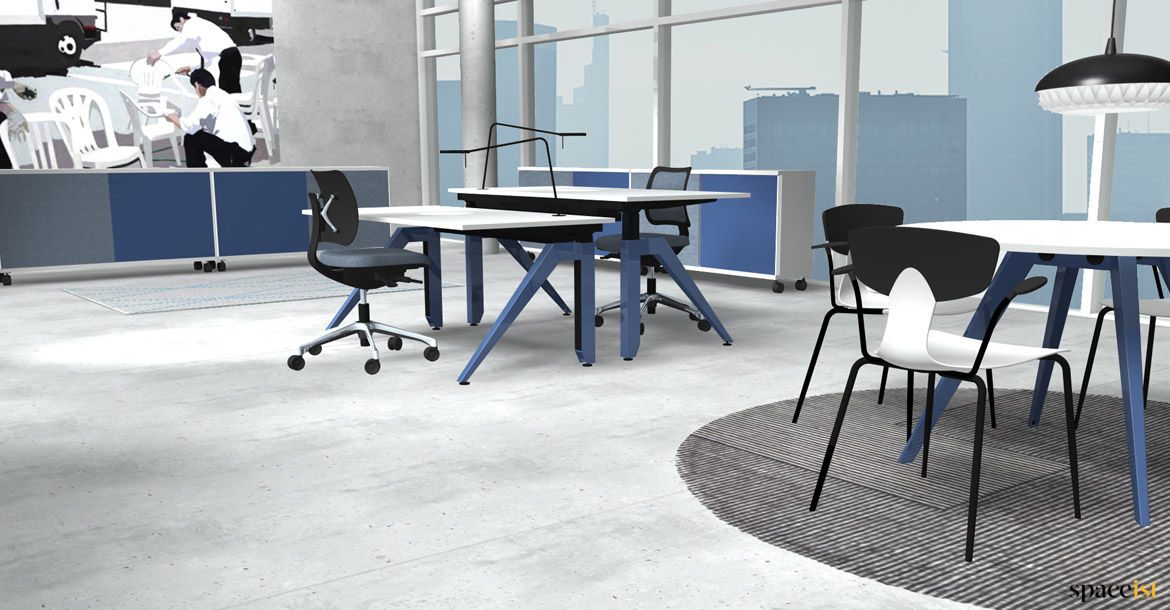 Cabale height adjustable table with blue leg