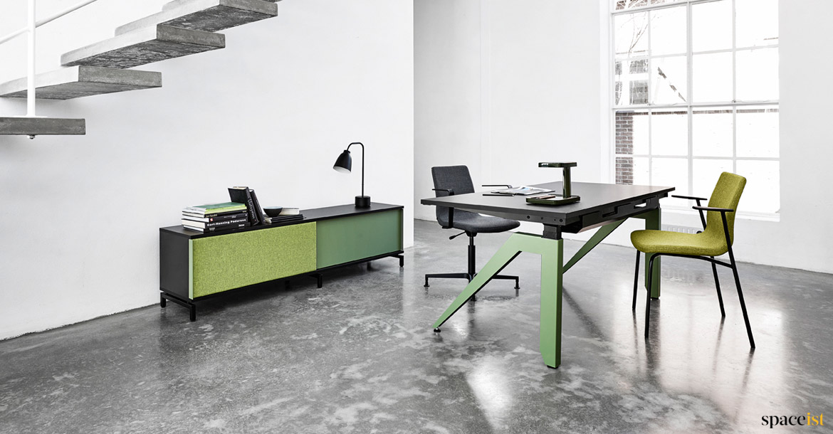 Green leg standing desk