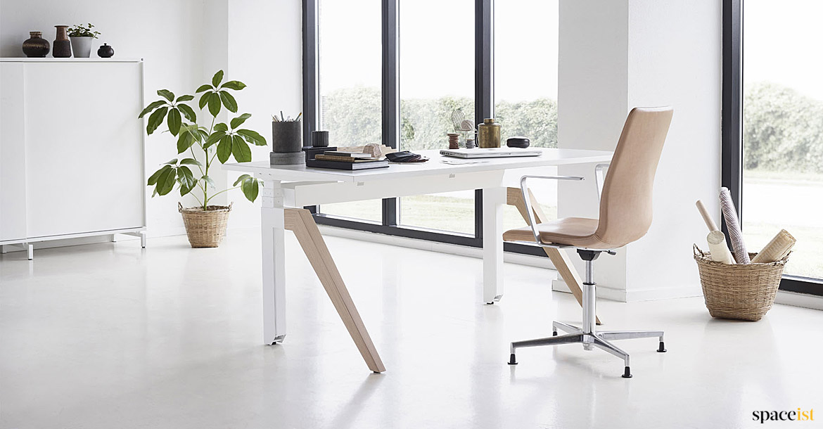 White + oak adjustable desk