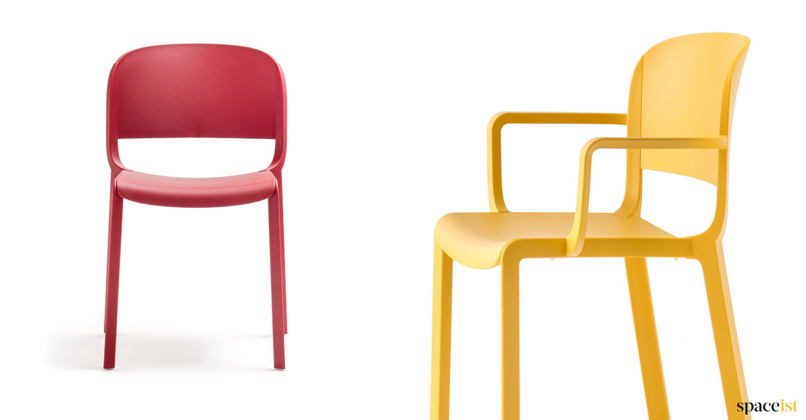 Dom red and yellow cafe chair with arms