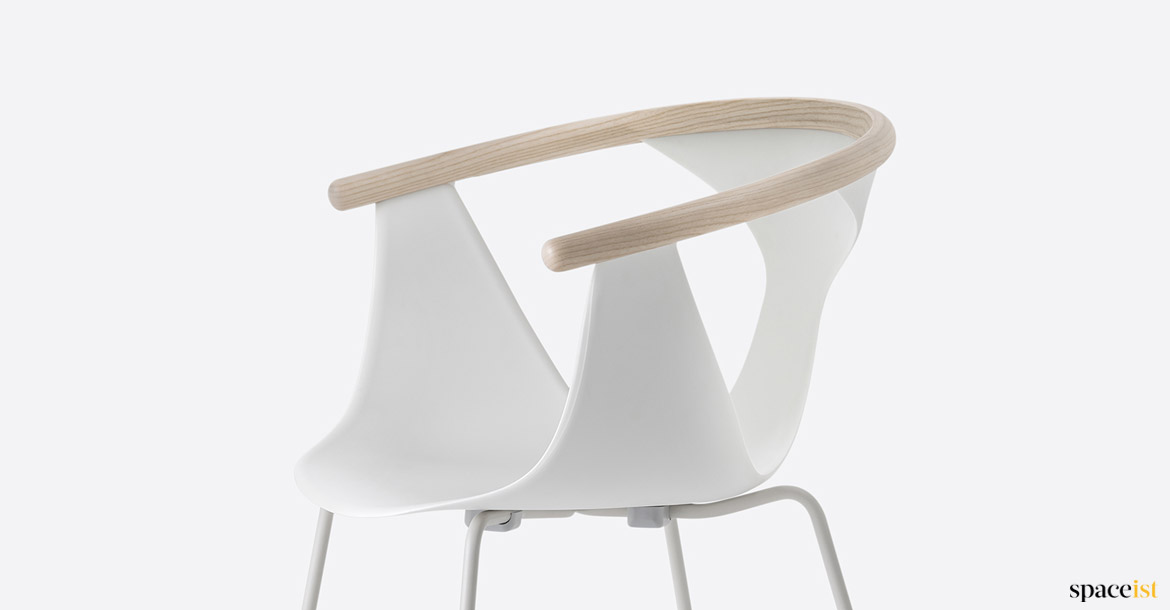white chair with wood arm