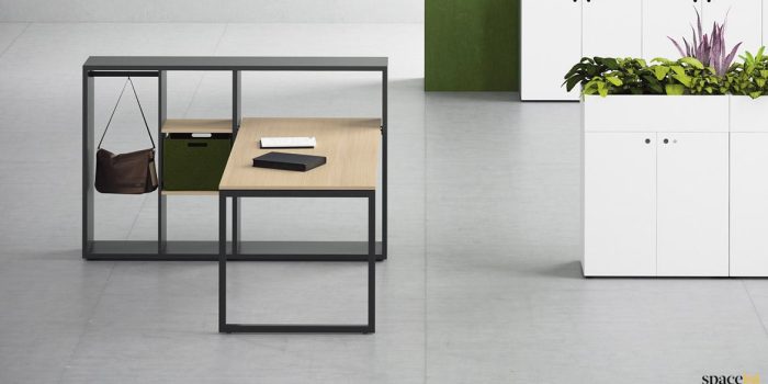 Black desk with shelving