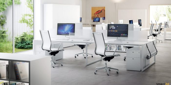 Frame four person desk in white