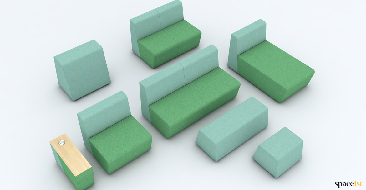 Green modular sofa units
