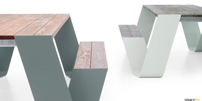 Pastel colours on outdoor picnic table