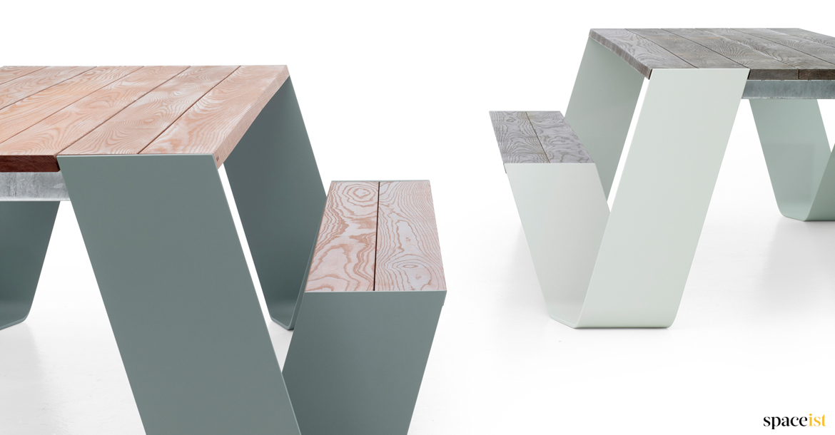 Pastel colours on outdoor picnic table