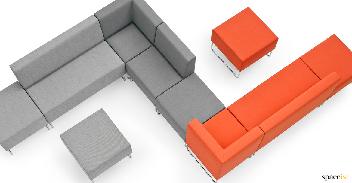 corner sofa in orange + grey