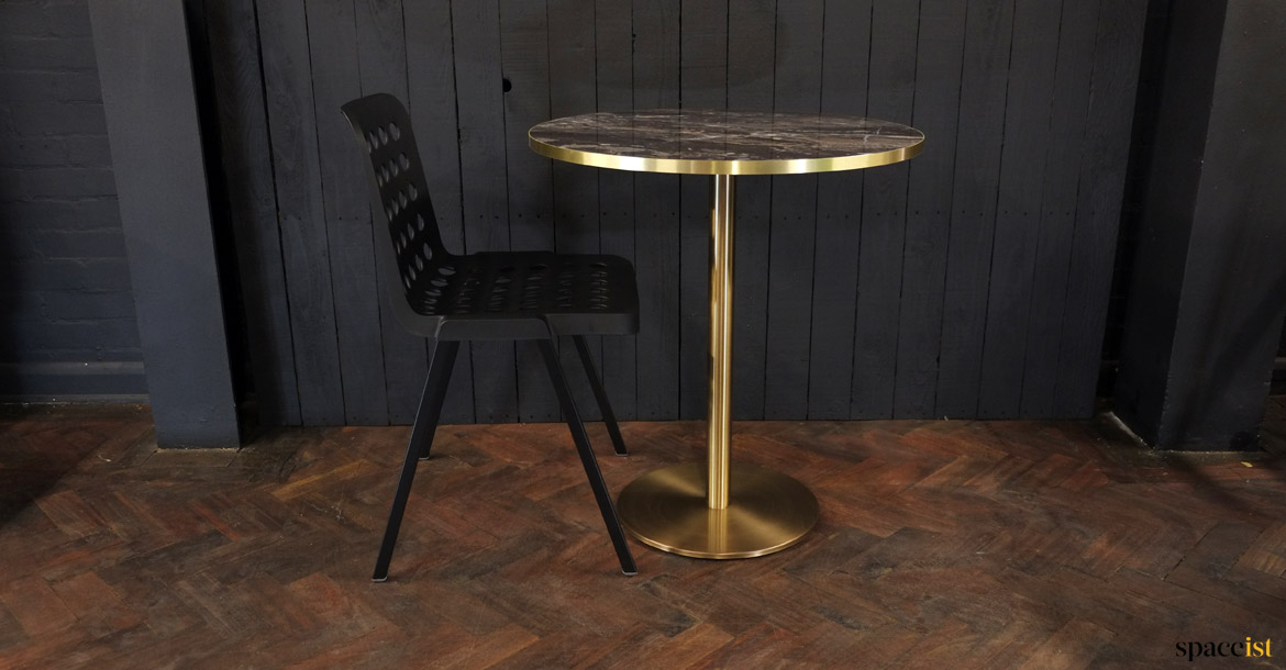 Brass table black marble top