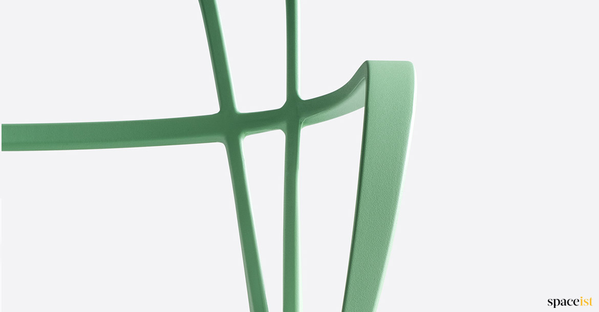 Grenn metal chair closeup