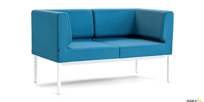 Small bright blue + white sofa