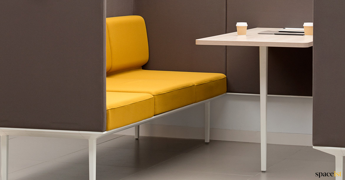 Longi office booth in brown + yellow