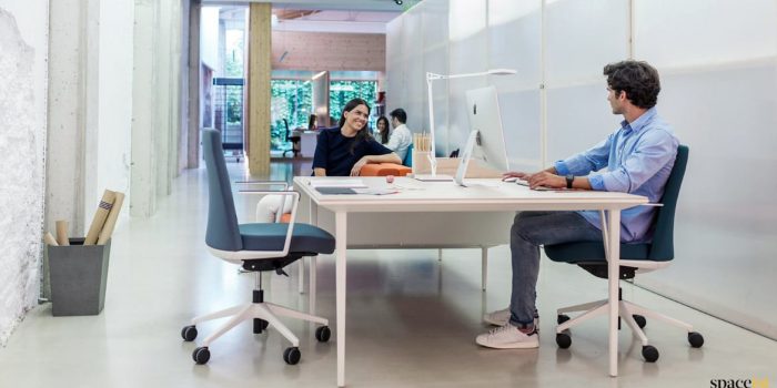 Long white office desk