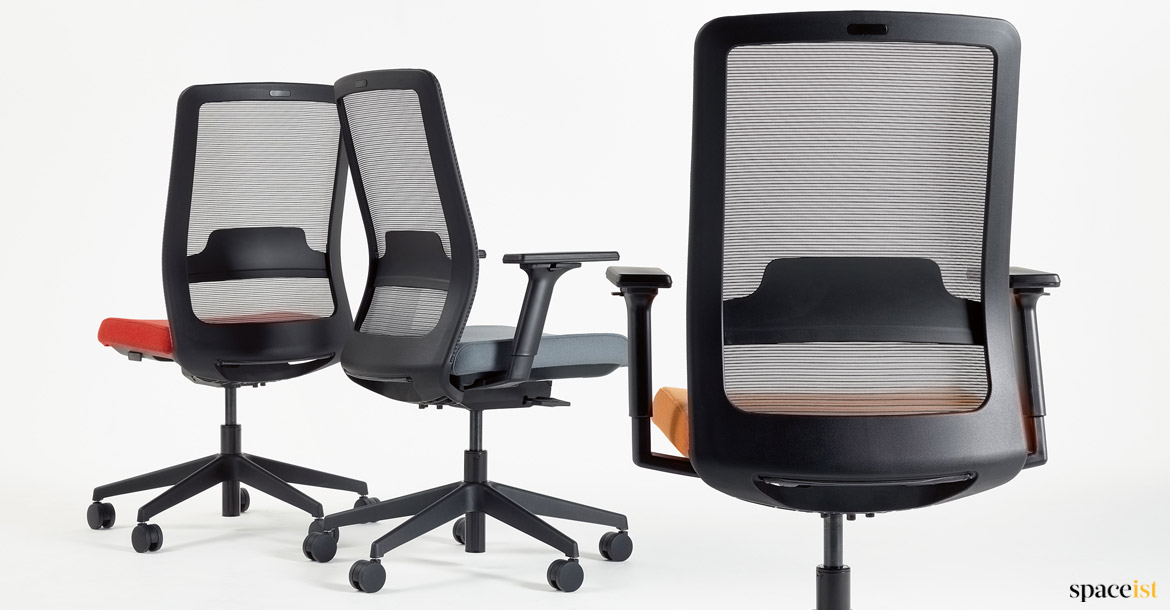 Max task chair with a red + orange seat