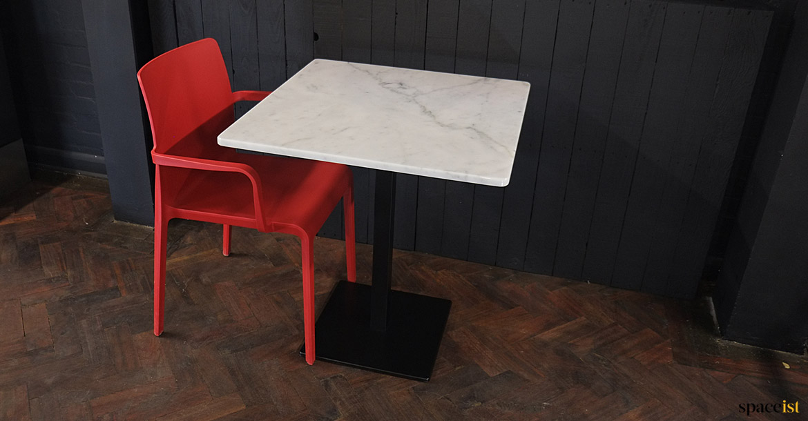 Marble pizza table red chair