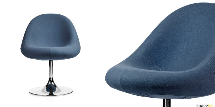 Media blue reception chair with a chrome base