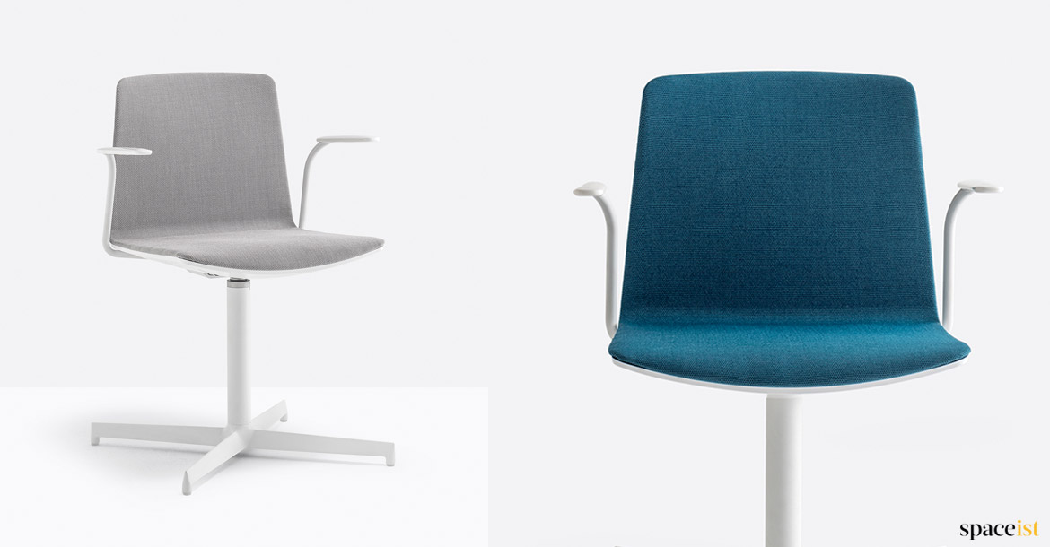 Grey + blue swivel chair
