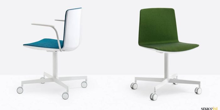 Blue + green desk chairs