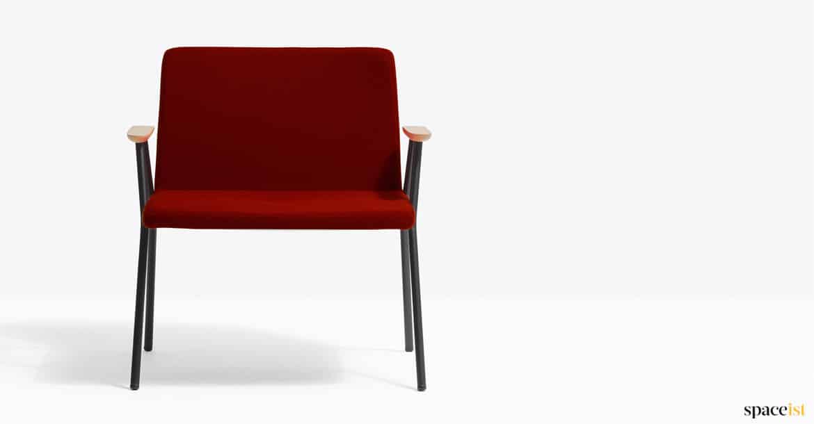 Red reception chair wood arm