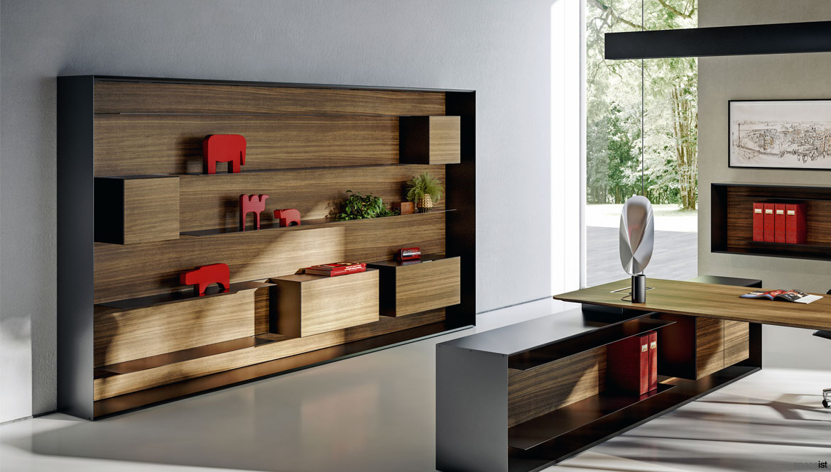 Walnut executive shelving