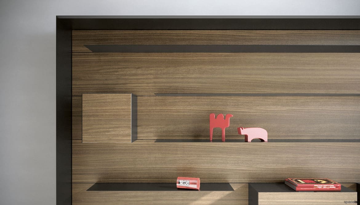Outline walnut office shelving