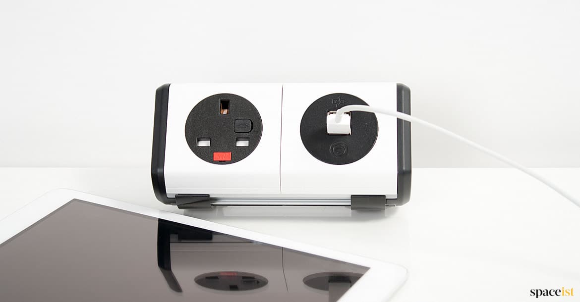 White + black desk socket