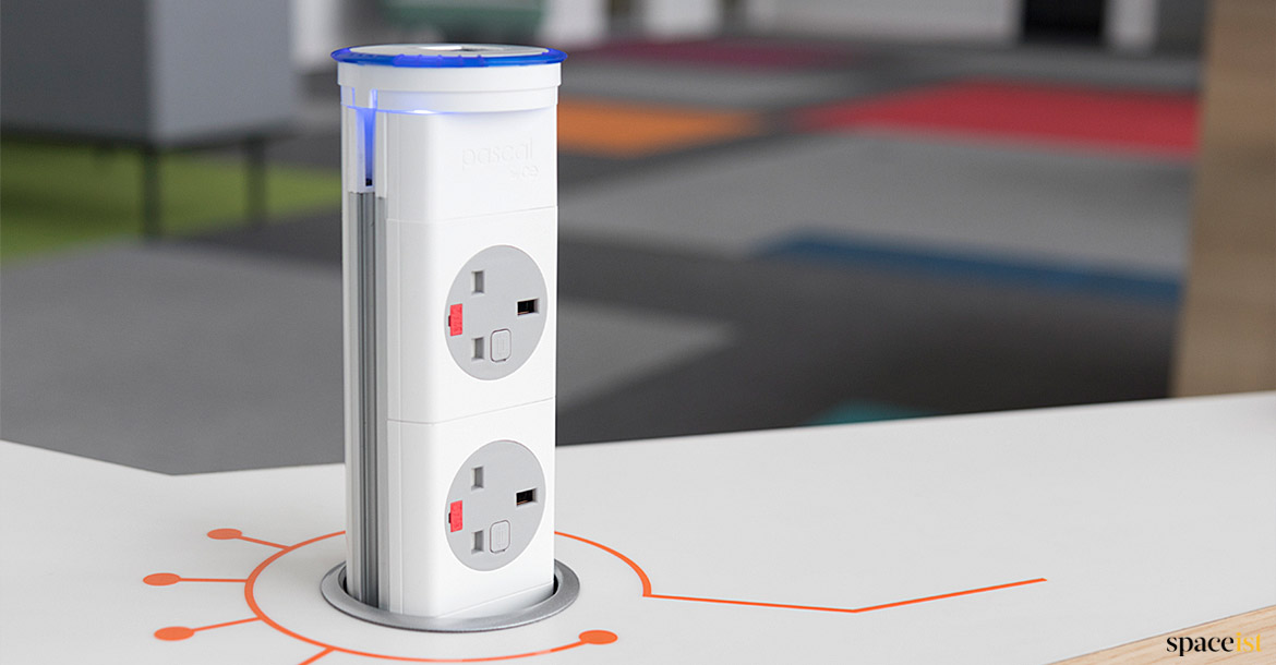Pop-up UK plug socket for desk designer