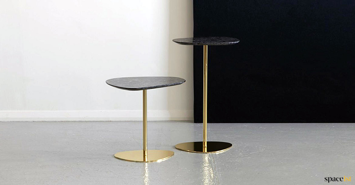 gold side tables with marble tops