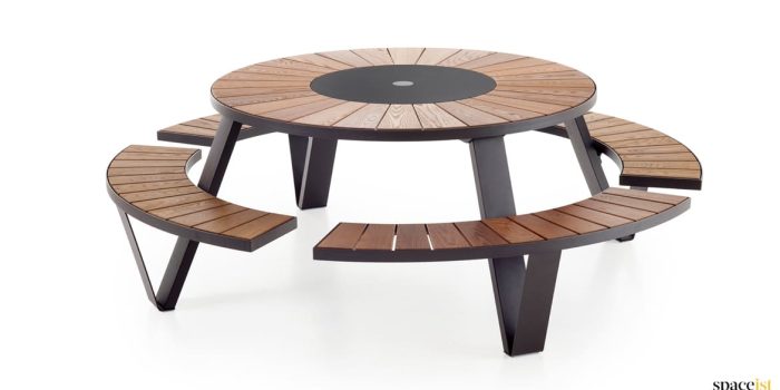 Black outdoor picnic table with wood top - Pentagale