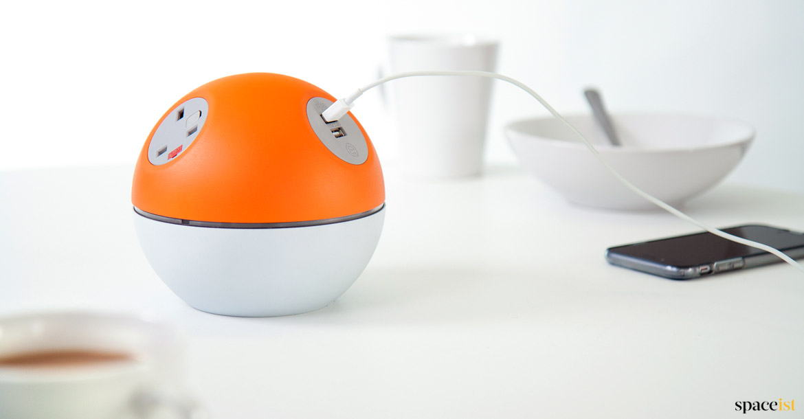 Orange round sphere USB charging point