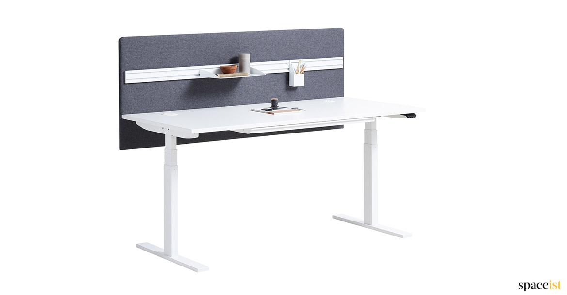 White Adjustable Desk with a Grey Screen